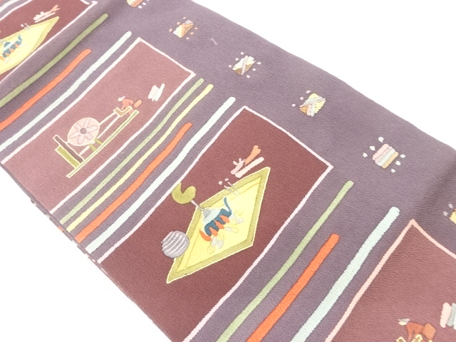 JAPANESE NAGOYA OBI / CHIRIMEN / KINSAI / HEARTH PATTERN